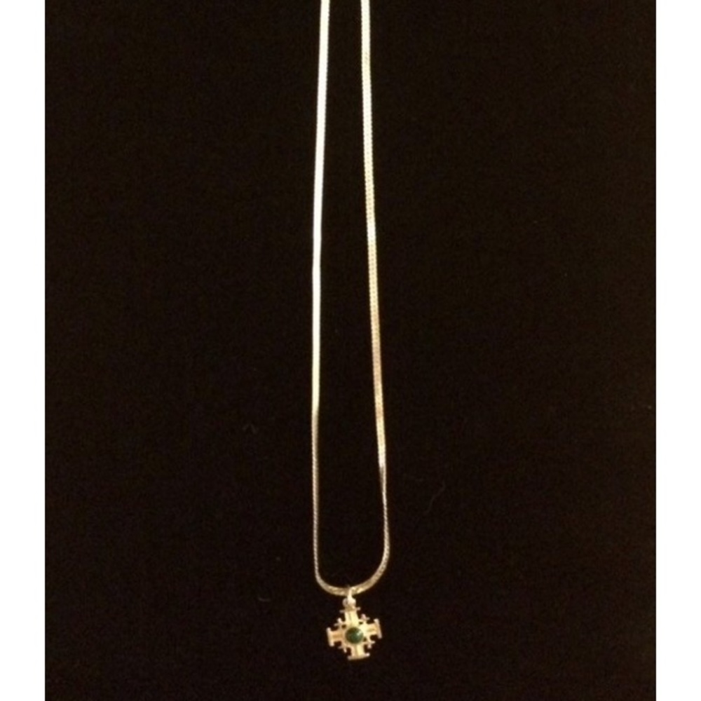 18" Silver Flat Snake Chain w/ Greek Cross Vintage - Picture 4 of 8